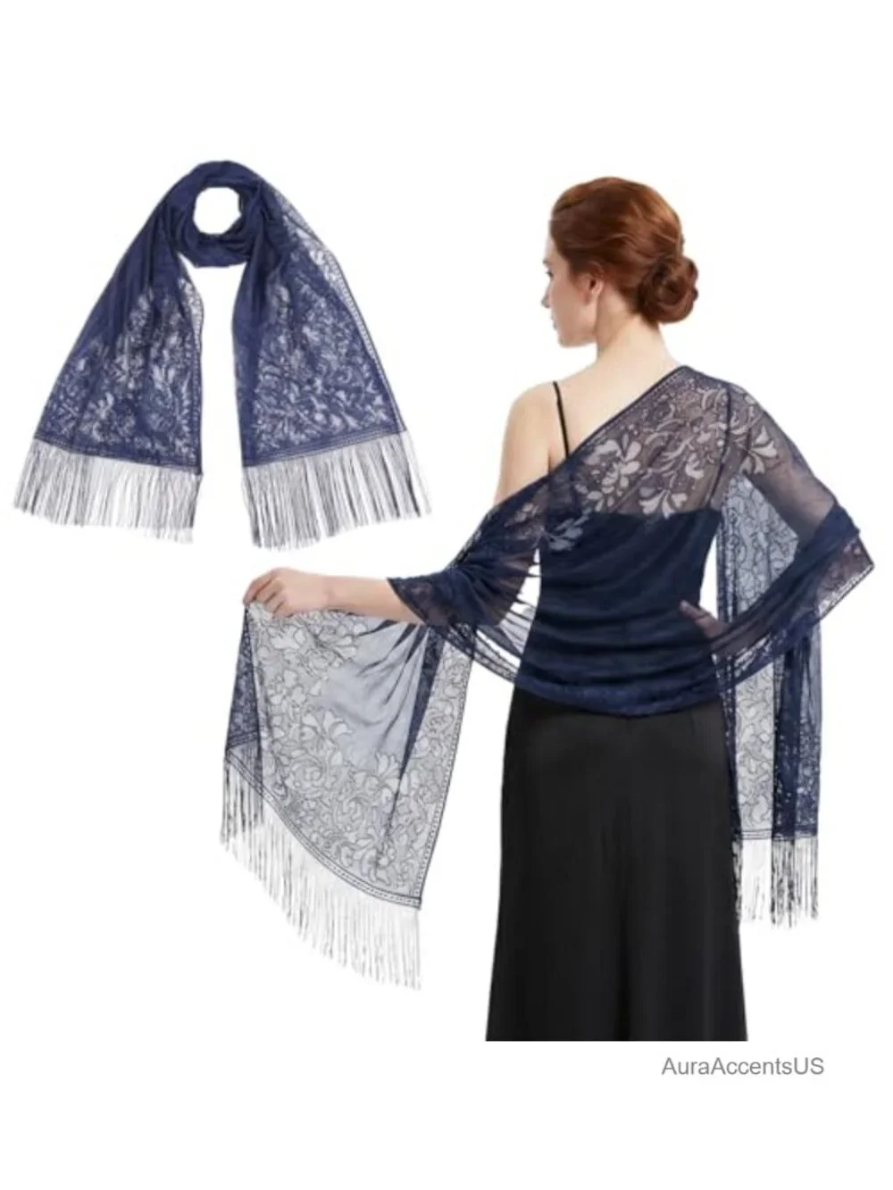 Floral Lace Fringe Shawl Wrap for Women Wedding Party Cape Scarf